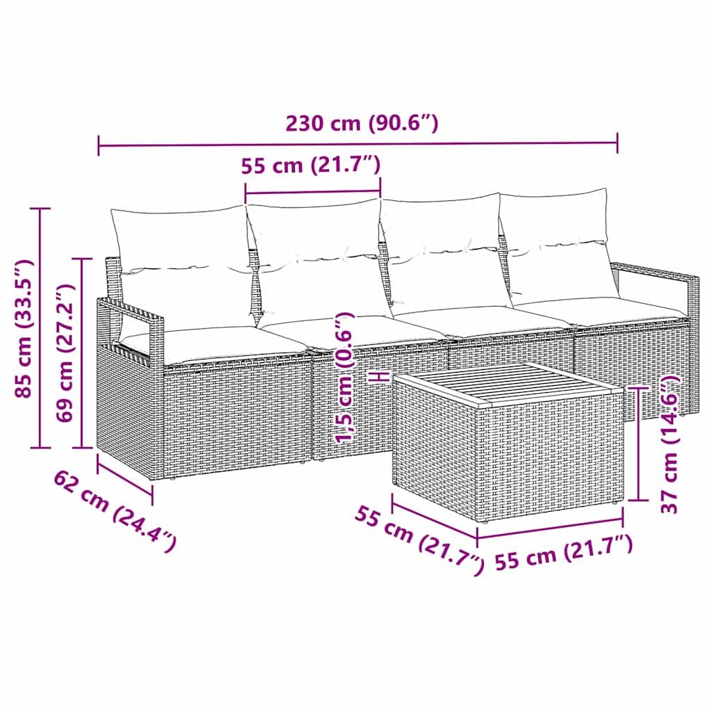Σετ Καναπέ Κήπου 5 pcs Μαύρο και Κρέμα συνθετικό ρατάν - Pakobazaar