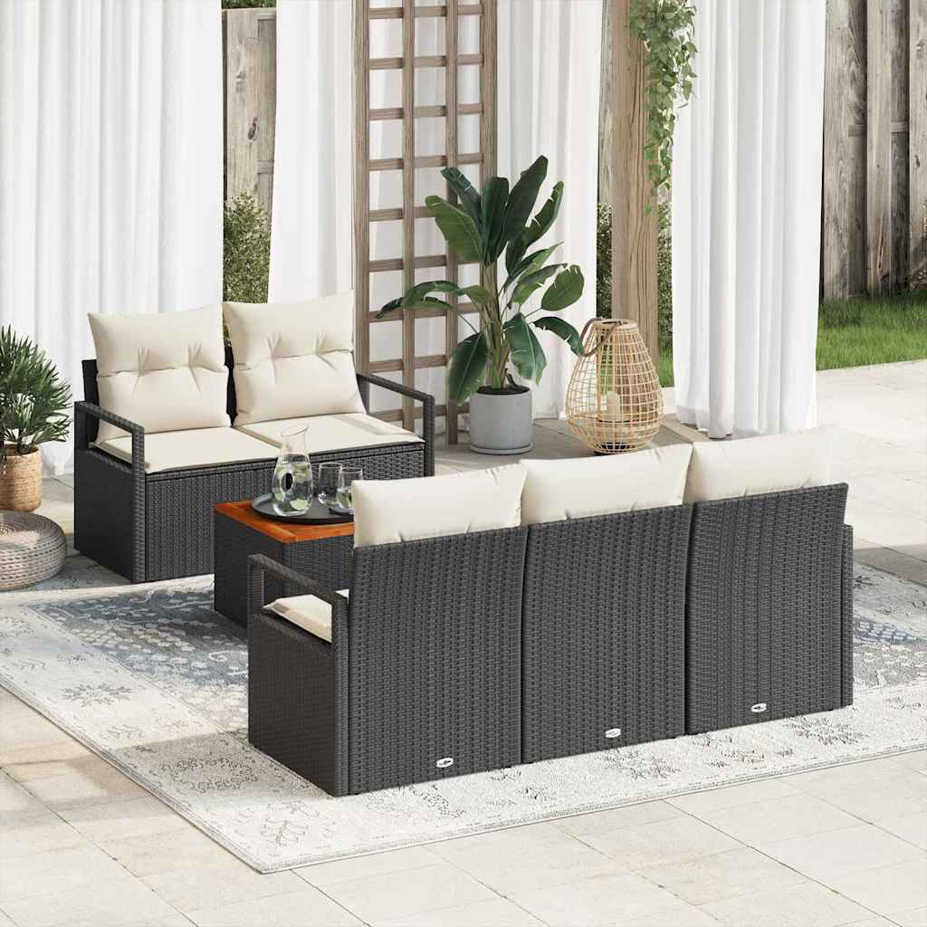 Σετ Καναπέ Κήπου 6 pcs Μαύρο και Κρέμα συνθετικό ρατάν - Pakobazaar