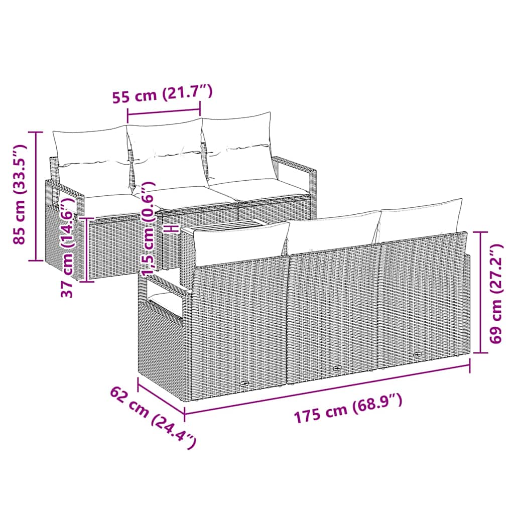 Σετ Καναπέ Κήπου 7 pcs Μπέζ και Ανοιχτό Γκρι συνθετικό ρατάν - Pakobazaar