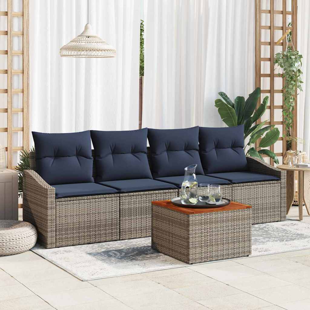 Σετ Καναπέ Κήπου 5 pcs Γκρι και Navy Blue συνθετικό ρατάν - Pakobazaar