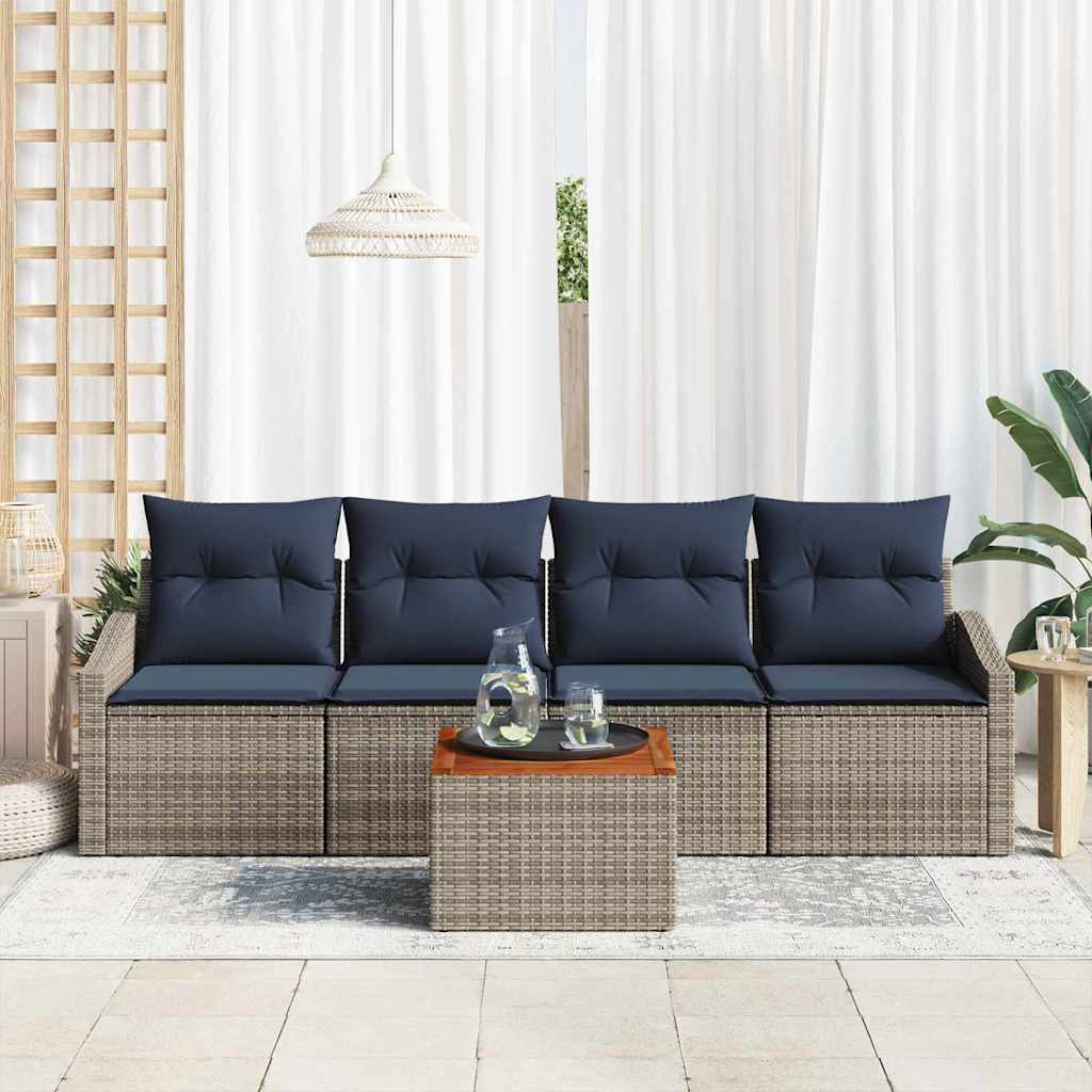Σετ Καναπέ Κήπου 5 pcs Γκρι και Navy Blue συνθετικό ρατάν - Pakobazaar