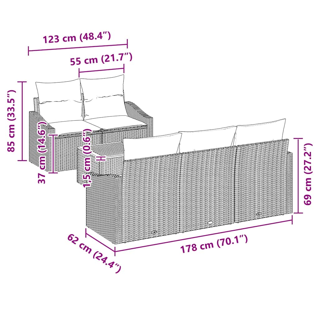 Σετ Καναπέ Κήπου με αποθήκευση 6 pcs Γκρι συνθετικό ρατάν