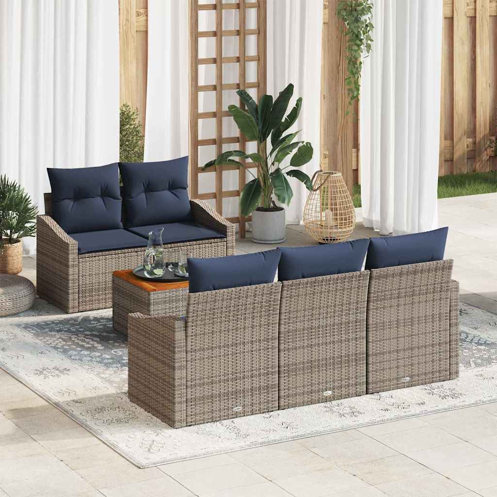 Σετ Καναπέ Κήπου 6 pcs Γκρι και Navy Blue συνθετικό ρατάν - Pakobazaar