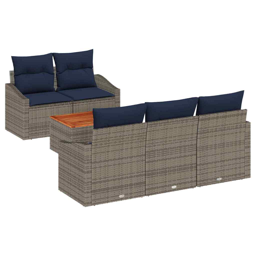Σετ Καναπέ Κήπου 6 pcs Γκρι και Navy Blue συνθετικό ρατάν - Pakobazaar