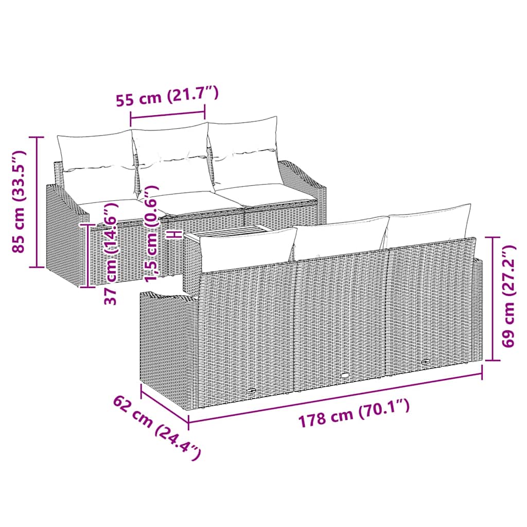Σετ Καναπέ Κήπου 7 pcs Μαύρο και Κρέμα συνθετικό ρατάν - Pakobazaar