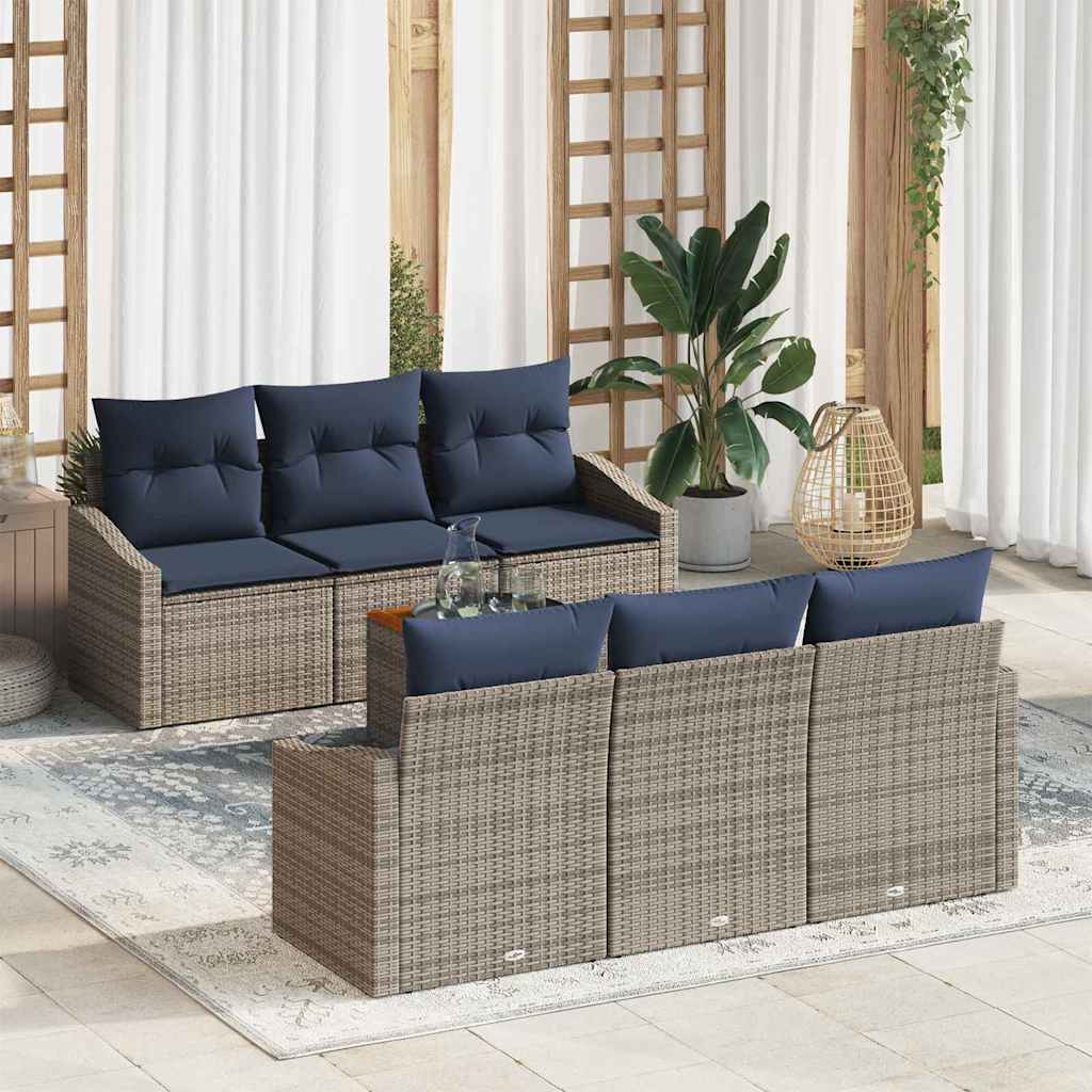 Σετ Καναπέ Κήπου 7 pcs Γκρι και Navy Blue συνθετικό ρατάν - Pakobazaar
