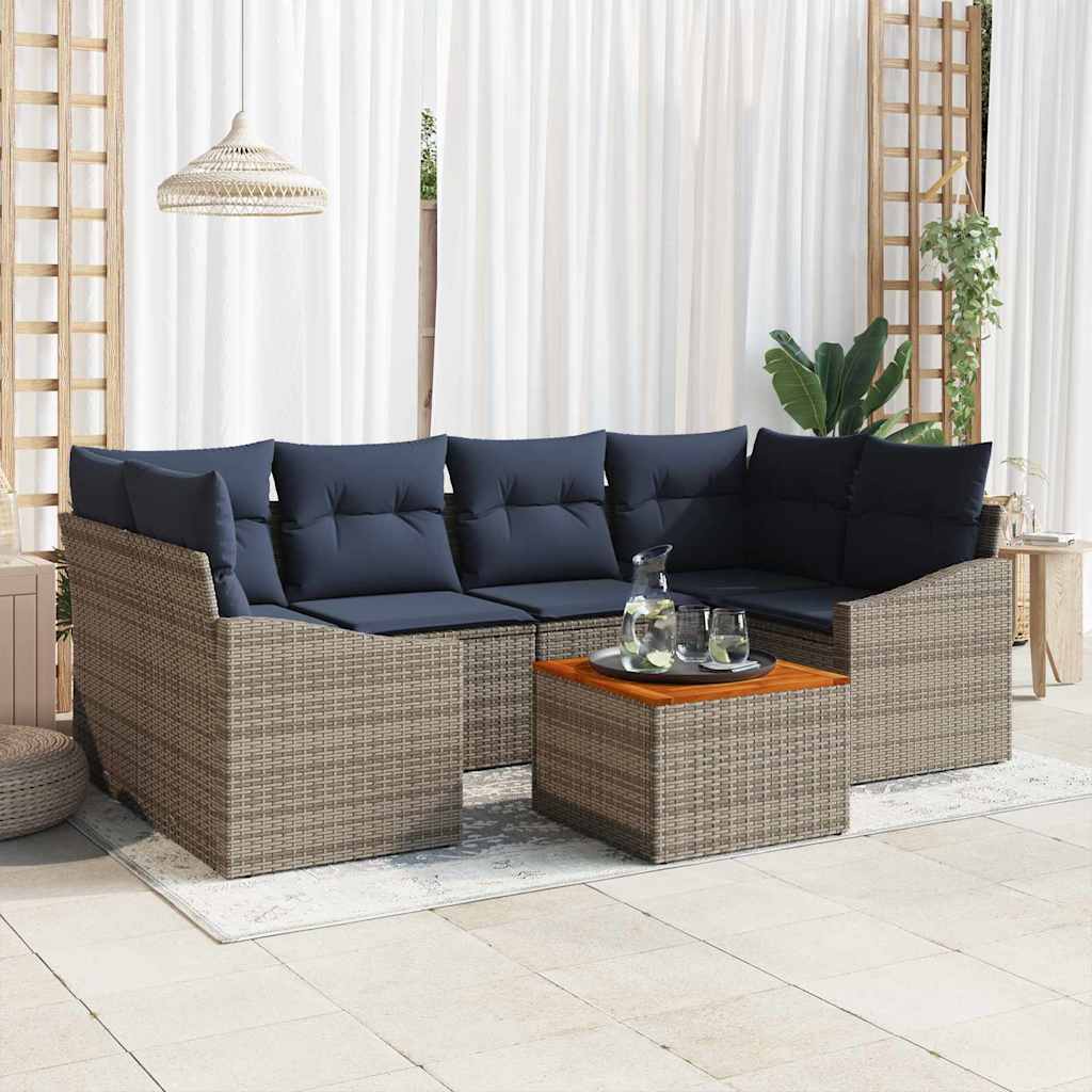 Σετ Καναπέ Κήπου 7 pcs Γκρι και Navy Blue συνθετικό ρατάν - Pakobazaar