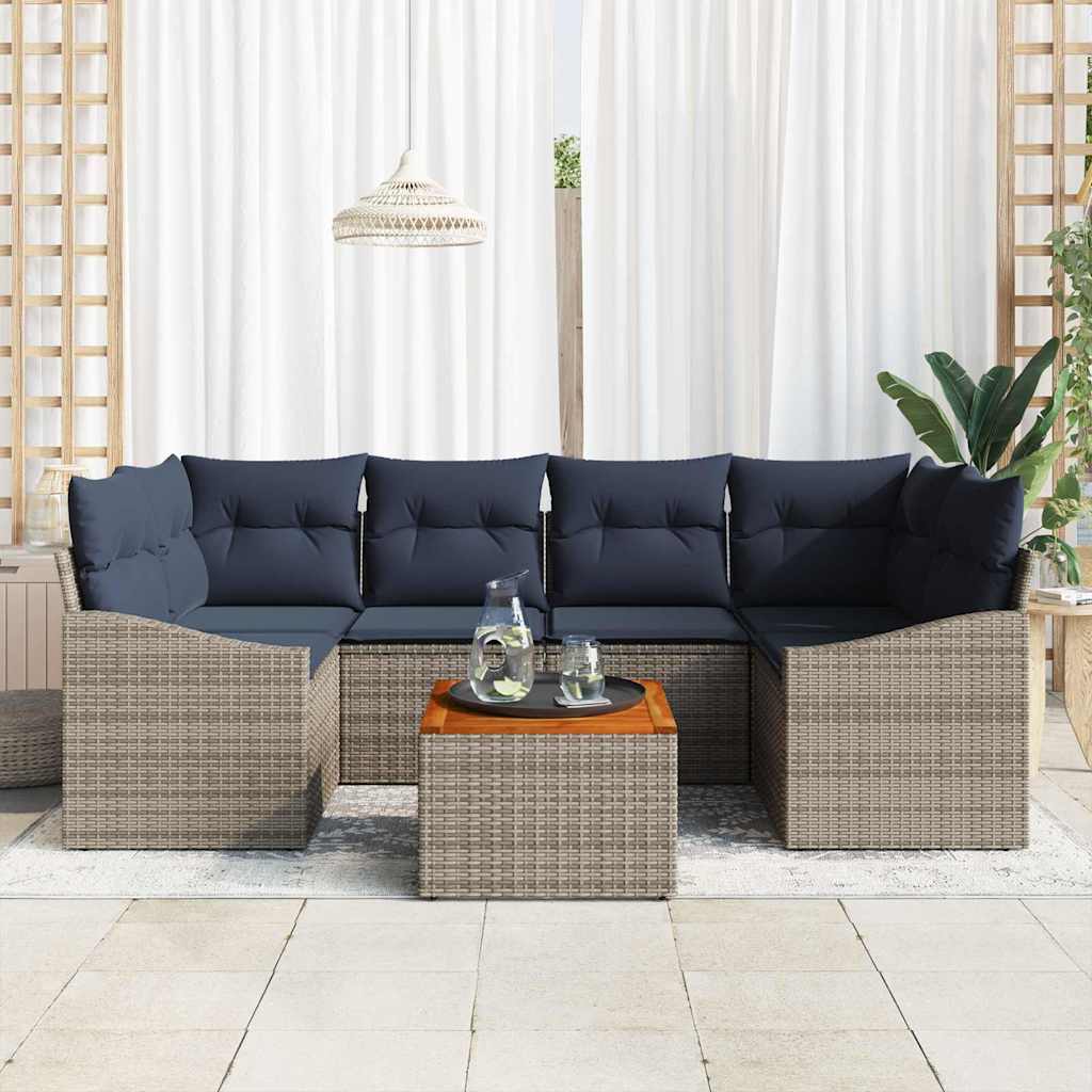 Σετ Καναπέ Κήπου 7 pcs Γκρι και Navy Blue συνθετικό ρατάν - Pakobazaar