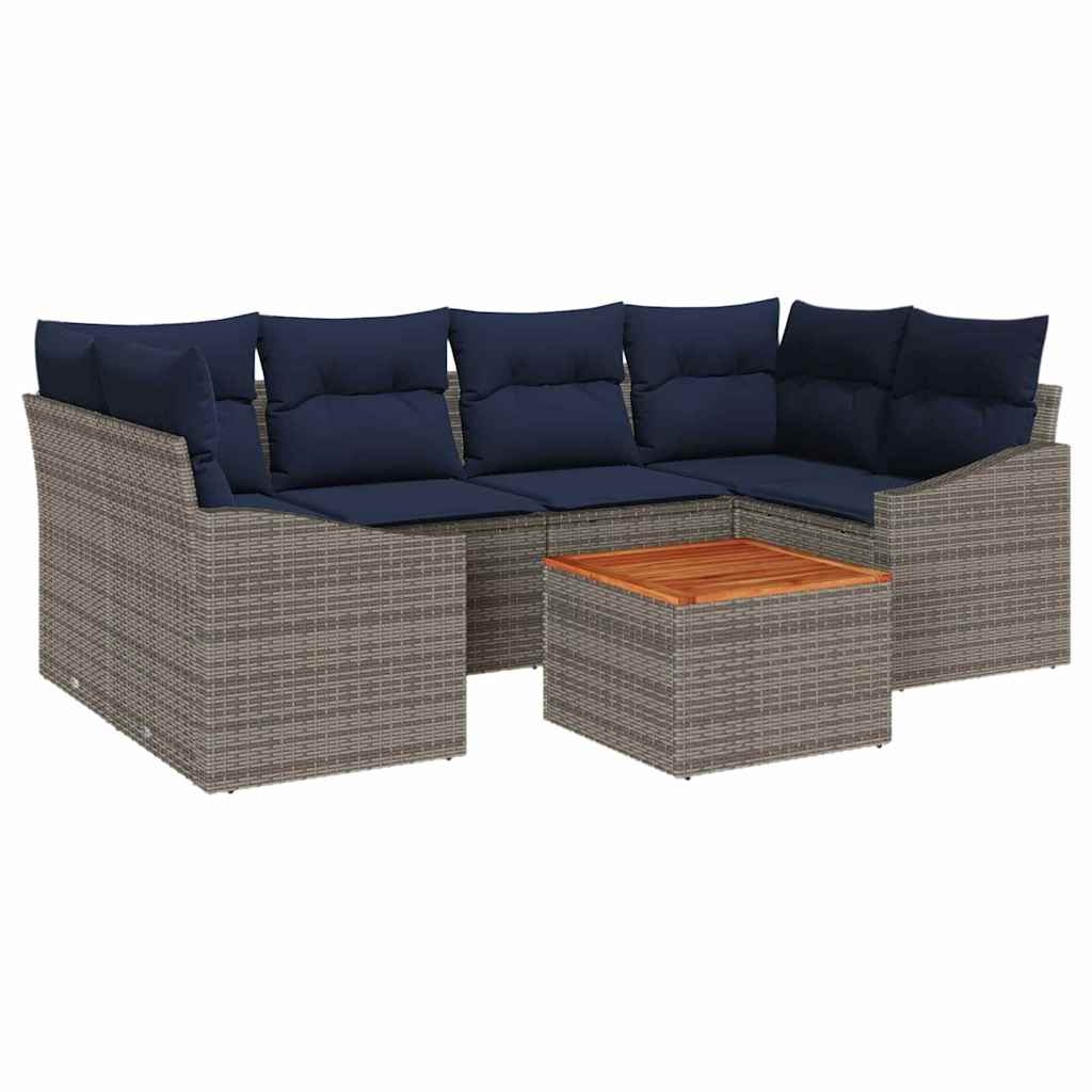 Σετ Καναπέ Κήπου 7 pcs Γκρι και Navy Blue συνθετικό ρατάν - Pakobazaar