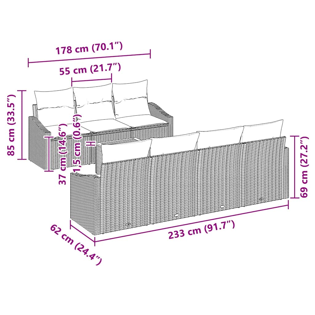 Σετ Καναπέ Κήπου με αποθήκευση 8 pcs Γκρι συνθετικό ρατάν