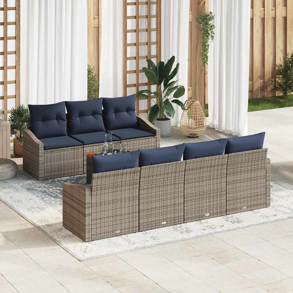 Σετ Καναπέ Κήπου 8 pcs Γκρι και Navy Blue συνθετικό ρατάν - Pakobazaar