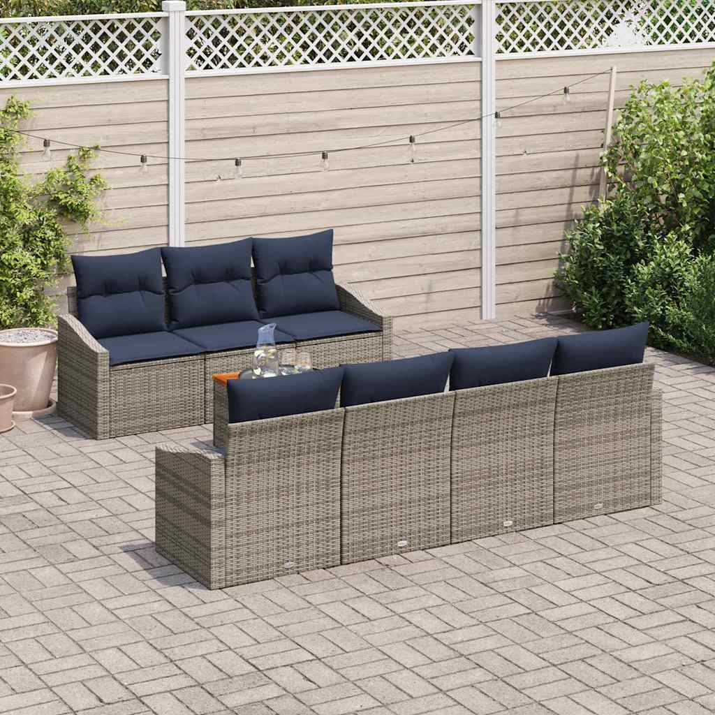 Σετ Καναπέ Κήπου 8 pcs Γκρι και Navy Blue συνθετικό ρατάν - Pakobazaar