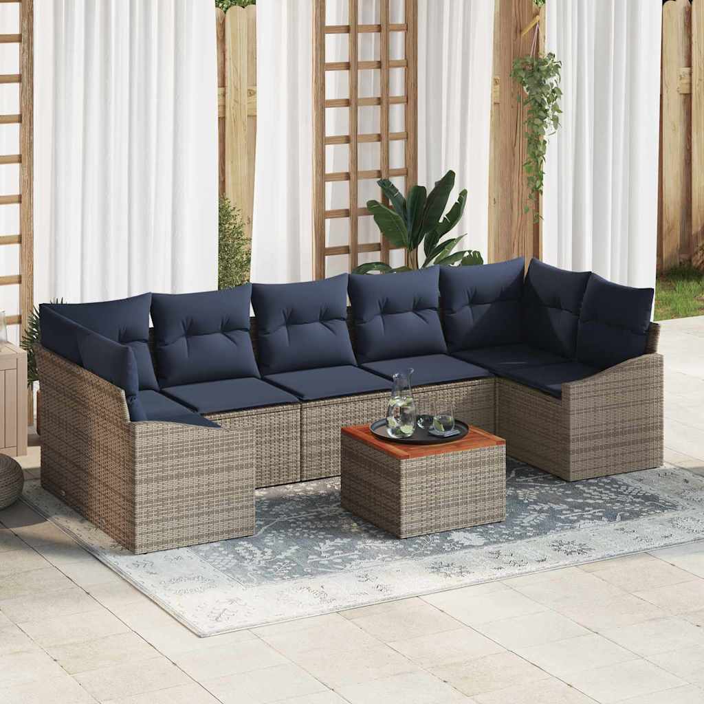 Σετ Καναπέ Κήπου 8 pcs Γκρι και Navy Blue συνθετικό ρατάν - Pakobazaar