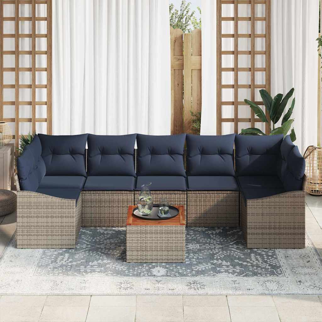 Σετ Καναπέ Κήπου 8 pcs Γκρι και Navy Blue συνθετικό ρατάν - Pakobazaar