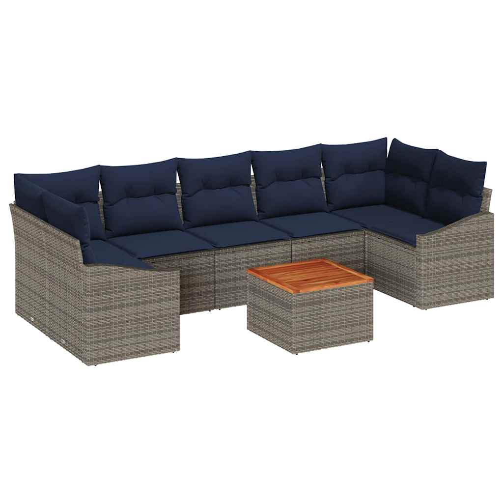 Σετ Καναπέ Κήπου 8 pcs Γκρι και Navy Blue συνθετικό ρατάν - Pakobazaar