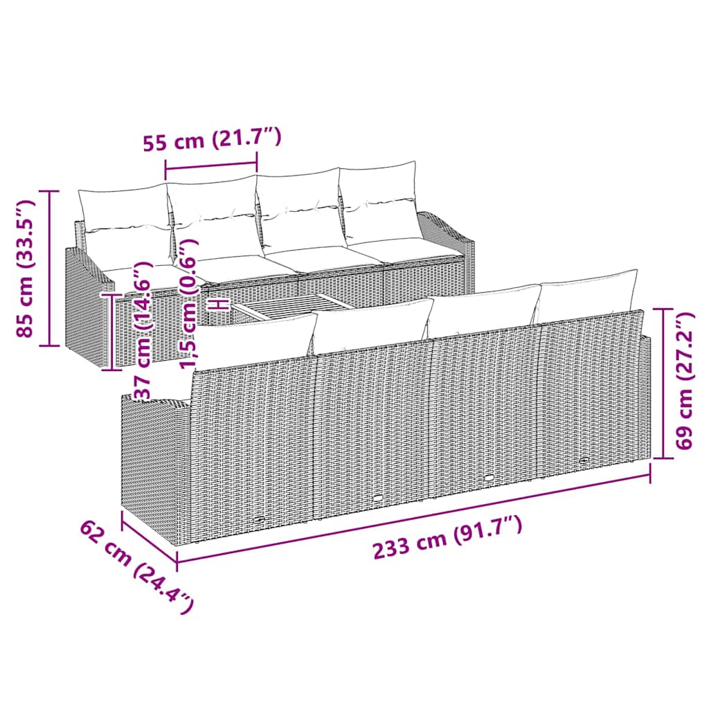 Σετ Καναπέ Κήπου με αποθήκευση 9 pcs Μαύρο συνθετικό ρατάν - Pakobazaar