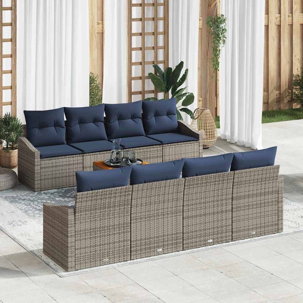 Σετ Καναπέ Κήπου 9 pcs Γκρι και Navy Blue συνθετικό ρατάν - Pakobazaar