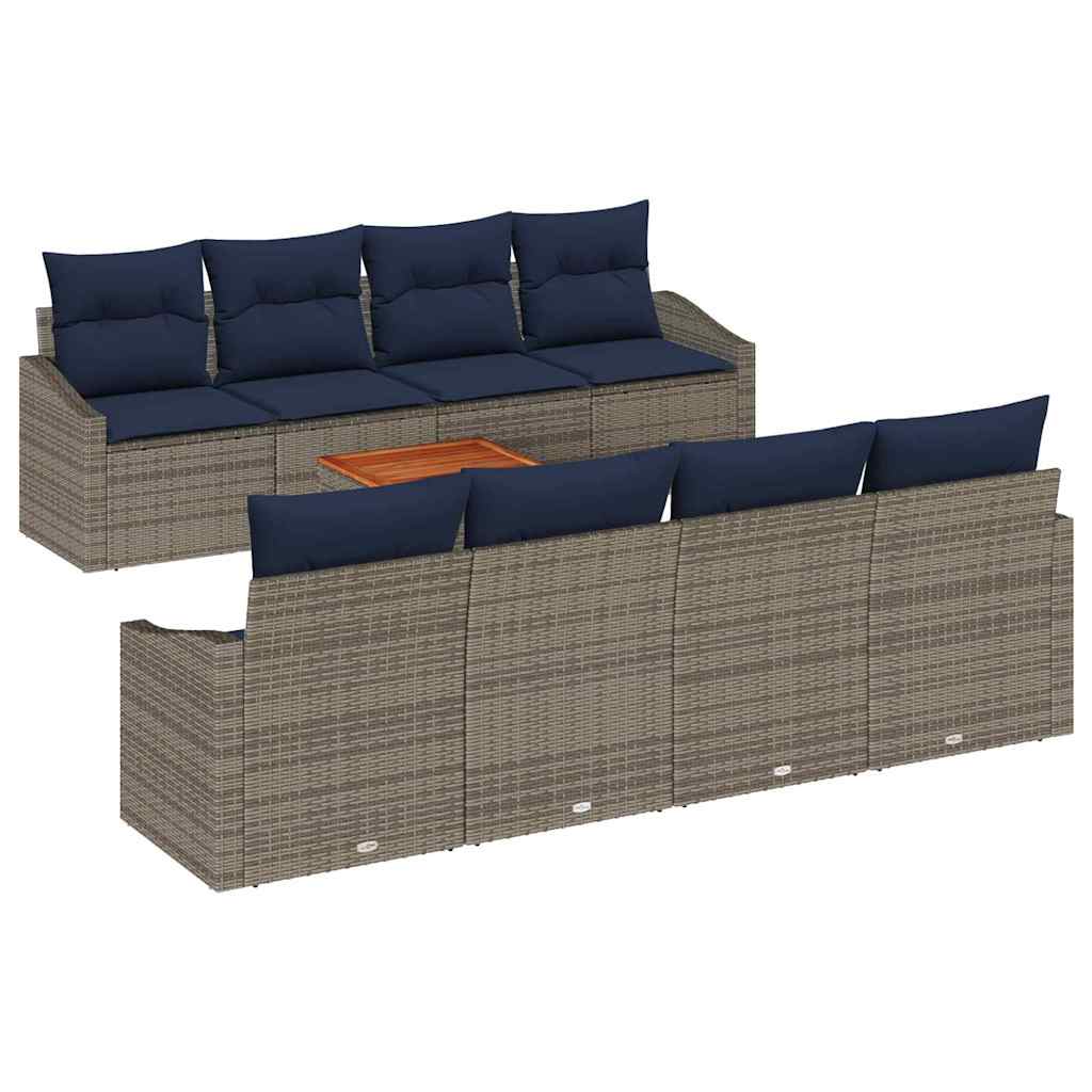 Σετ Καναπέ Κήπου 9 pcs Γκρι και Navy Blue συνθετικό ρατάν - Pakobazaar