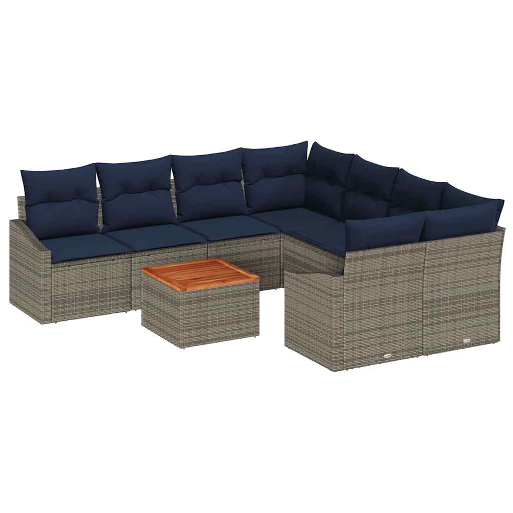 Σετ Καναπέ Κήπου 9 pcs Γκρι και Navy Blue συνθετικό ρατάν - Pakobazaar