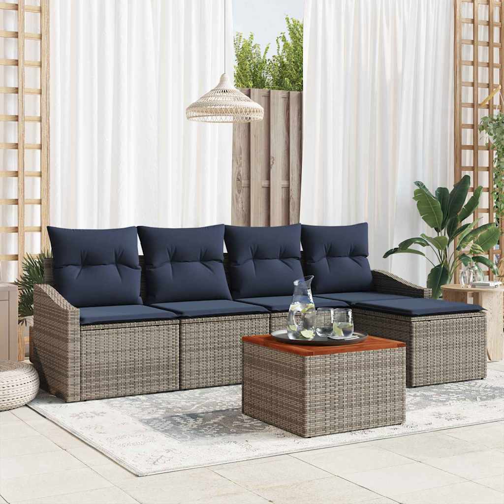 Σετ Καναπέ Κήπου 6 pcs Γκρι και Navy Blue συνθετικό ρατάν - Pakobazaar