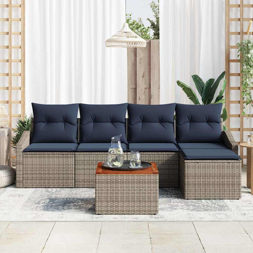 Σετ Καναπέ Κήπου 6 pcs Γκρι και Navy Blue συνθετικό ρατάν - Pakobazaar
