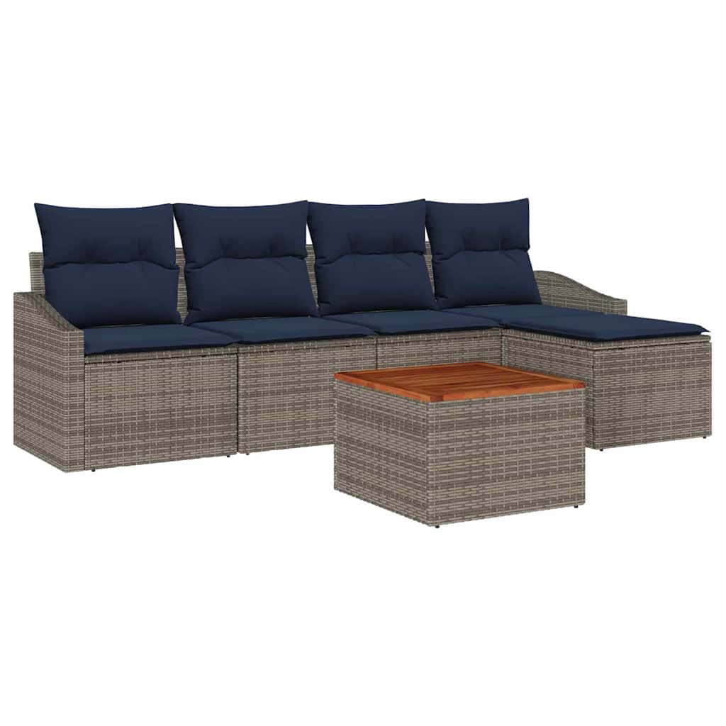 Σετ Καναπέ Κήπου 6 pcs Γκρι και Navy Blue συνθετικό ρατάν - Pakobazaar