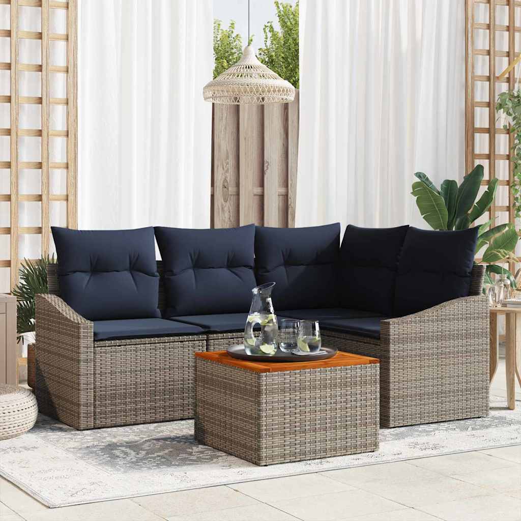Σετ Καναπέ Κήπου 5 pcs Γκρι και Navy Blue συνθετικό ρατάν - Pakobazaar