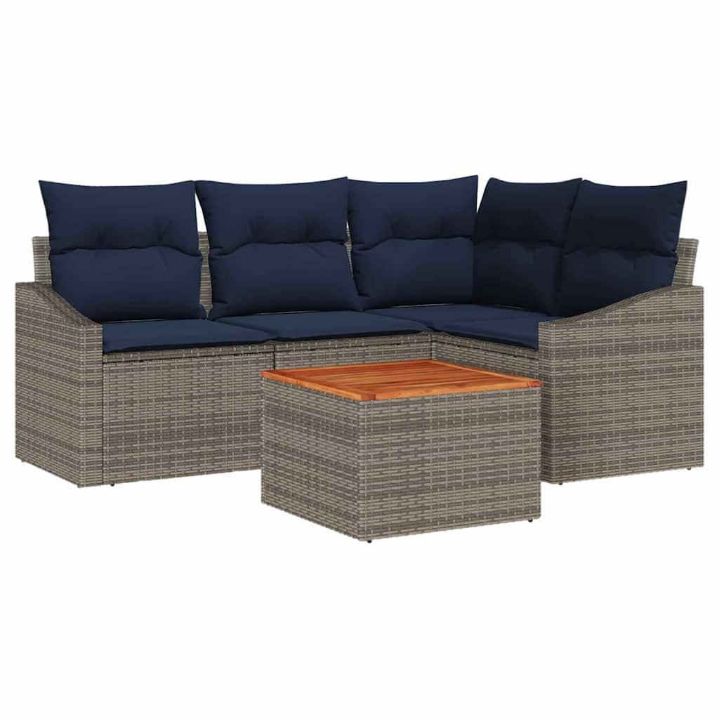 Σετ Καναπέ Κήπου 5 pcs Γκρι και Navy Blue συνθετικό ρατάν - Pakobazaar
