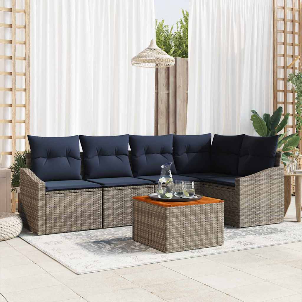Σετ Καναπέ Κήπου 6 pcs Γκρι και Navy Blue συνθετικό ρατάν - Pakobazaar