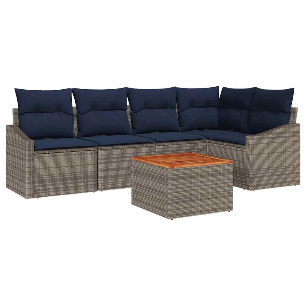 Σετ Καναπέ Κήπου 6 pcs Γκρι και Navy Blue συνθετικό ρατάν - Pakobazaar