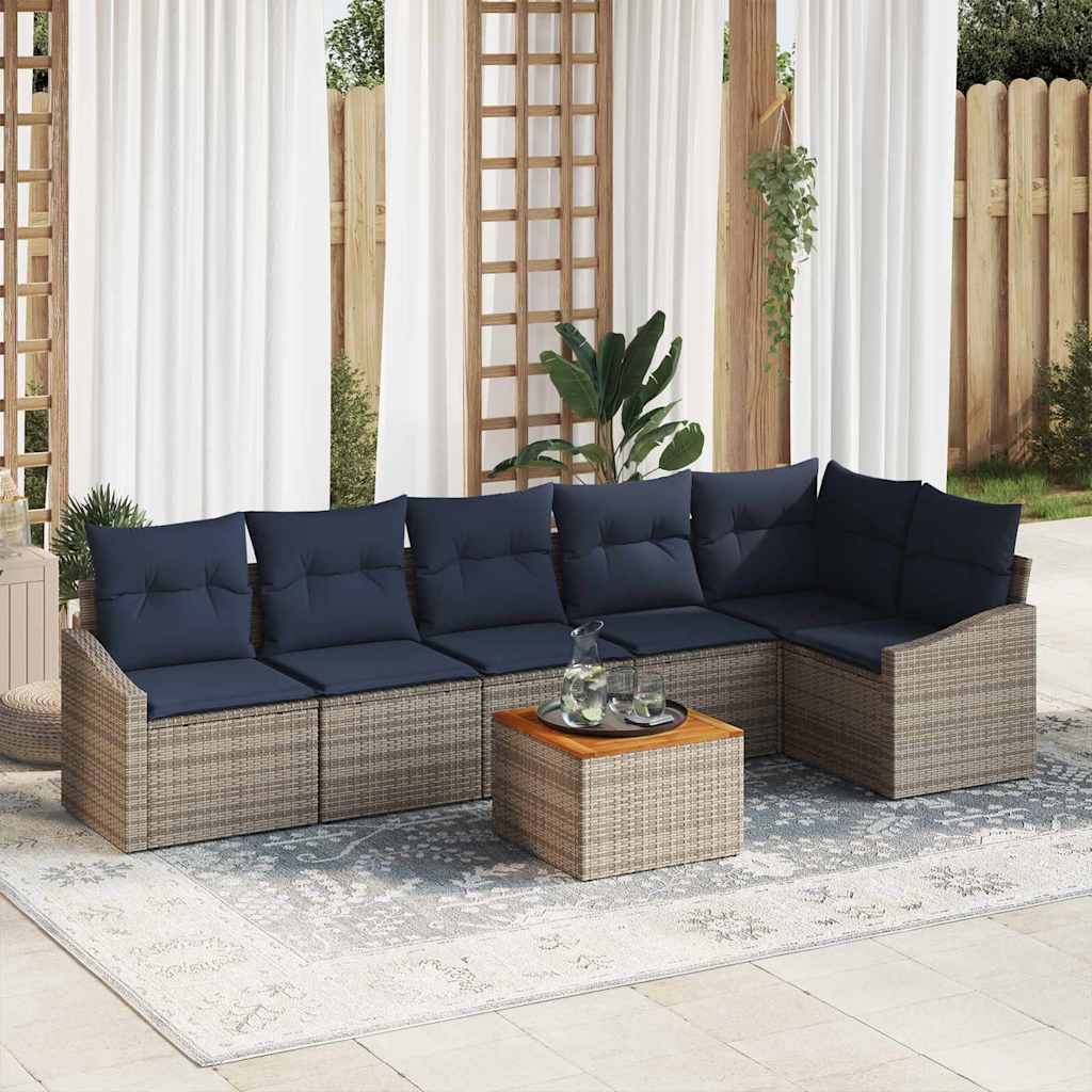 Σετ Καναπέ Κήπου 7 pcs Γκρι και Navy Blue συνθετικό ρατάν - Pakobazaar