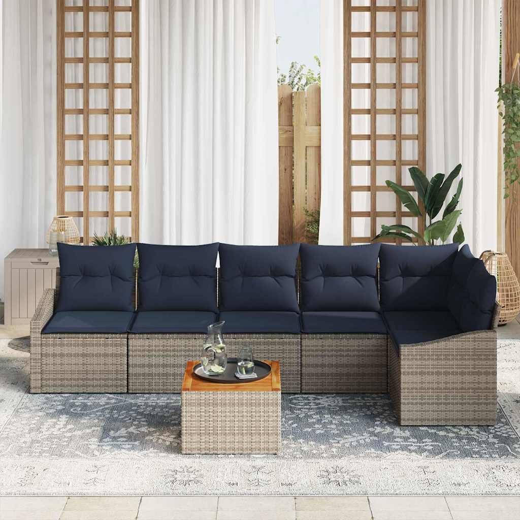 Σετ Καναπέ Κήπου 7 pcs Γκρι και Navy Blue συνθετικό ρατάν - Pakobazaar