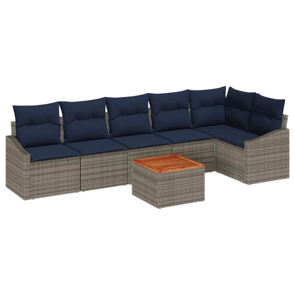 Σετ Καναπέ Κήπου 7 pcs Γκρι και Navy Blue συνθετικό ρατάν - Pakobazaar