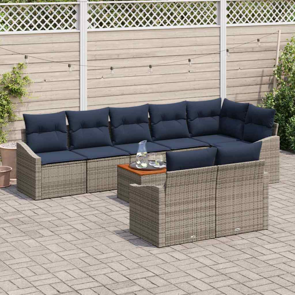 Σετ Καναπέ Κήπου 9 pcs Γκρι και Navy Blue συνθετικό ρατάν - Pakobazaar