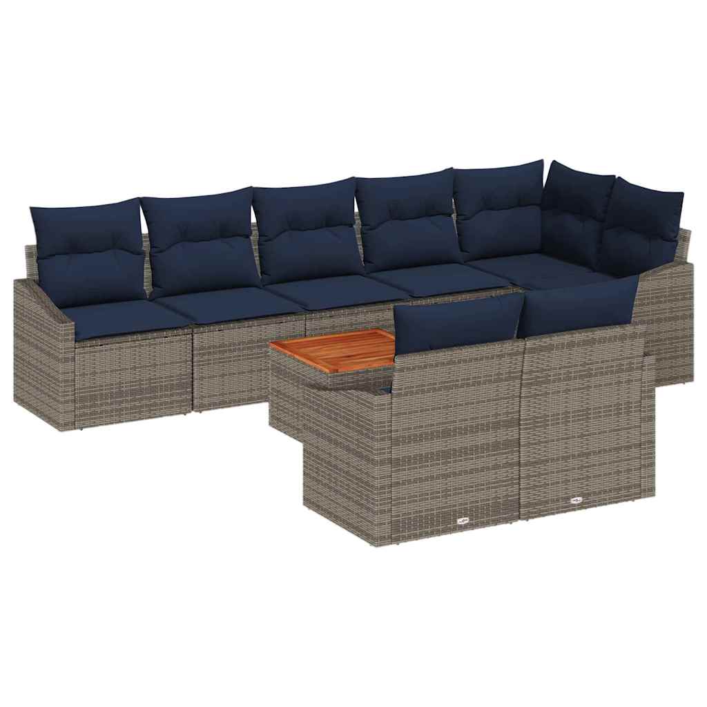 Σετ Καναπέ Κήπου 9 pcs Γκρι και Navy Blue συνθετικό ρατάν - Pakobazaar