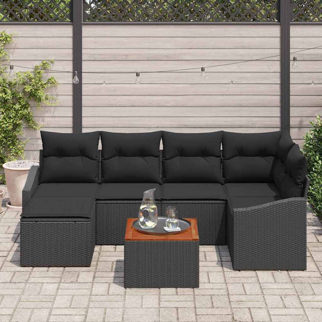 Σετ Καναπέ Κήπου με αποθήκευση 7 pcs Μαύρο συνθετικό ρατάν - Pakobazaar
