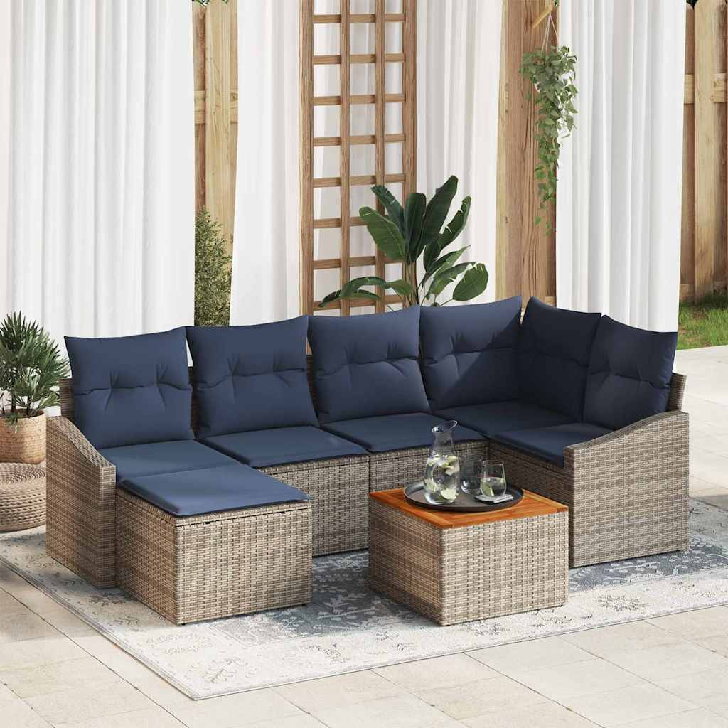 Σετ Καναπέ Κήπου 7 pcs Γκρι και Navy Blue συνθετικό ρατάν - Pakobazaar