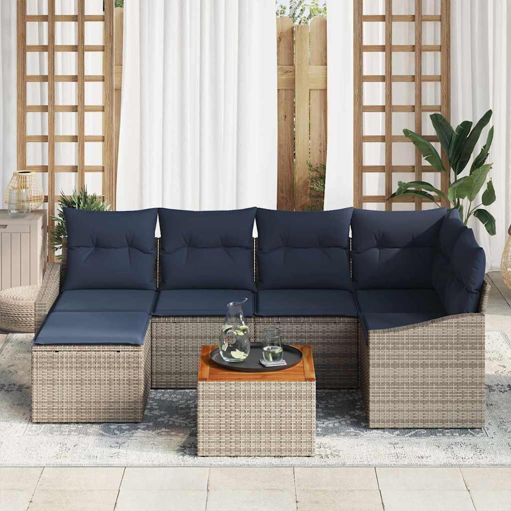 Σετ Καναπέ Κήπου 7 pcs Γκρι και Navy Blue συνθετικό ρατάν - Pakobazaar