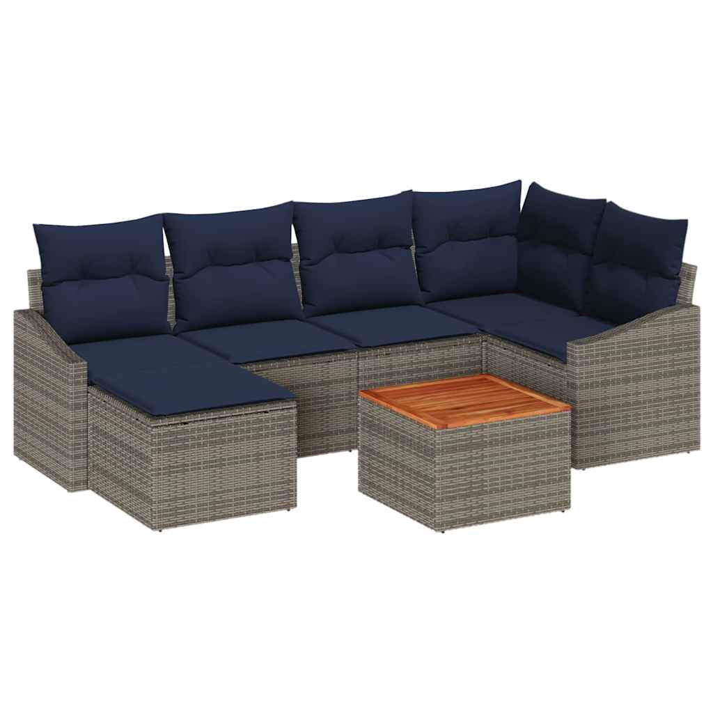 Σετ Καναπέ Κήπου 7 pcs Γκρι και Navy Blue συνθετικό ρατάν - Pakobazaar