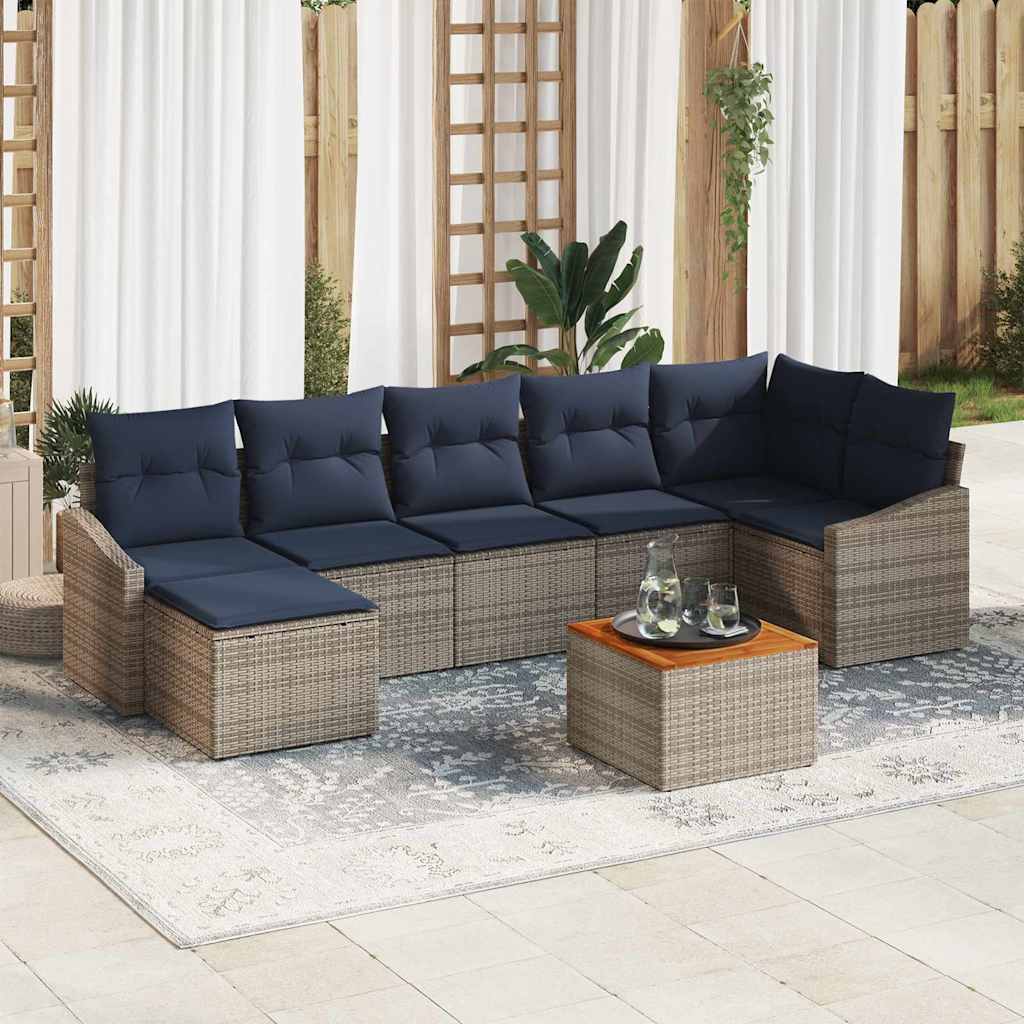 Σετ Καναπέ Κήπου 8 pcs Γκρι και Navy Blue συνθετικό ρατάν - Pakobazaar