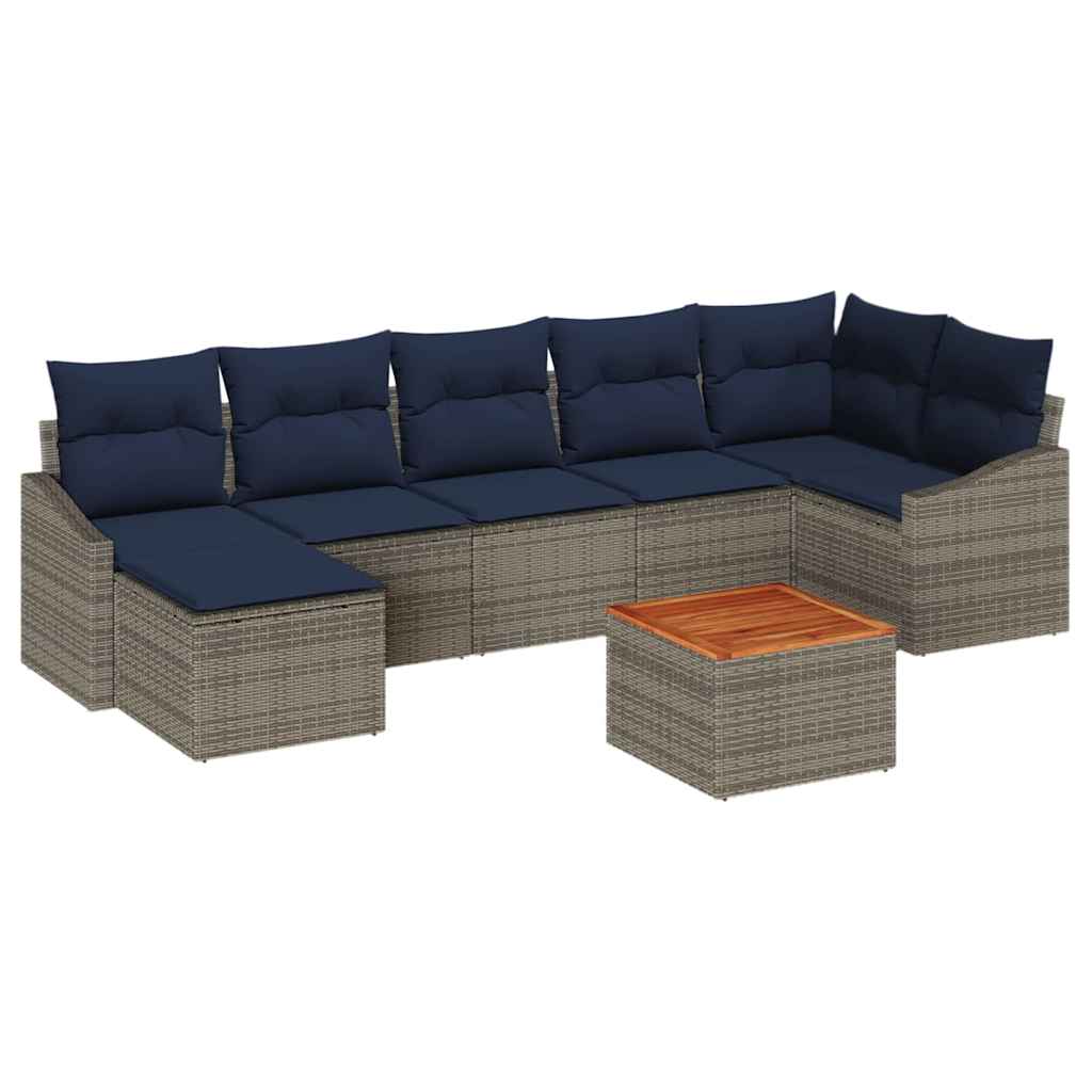 Σετ Καναπέ Κήπου 8 pcs Γκρι και Navy Blue συνθετικό ρατάν - Pakobazaar