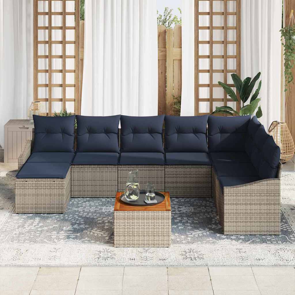 Σετ Καναπέ Κήπου 9 pcs Γκρι και Navy Blue συνθετικό ρατάν - Pakobazaar