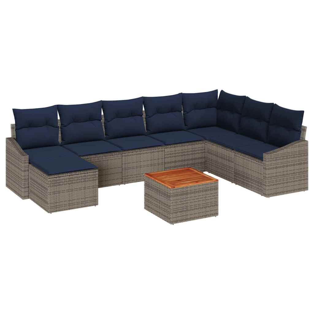 Σετ Καναπέ Κήπου 9 pcs Γκρι και Navy Blue συνθετικό ρατάν - Pakobazaar