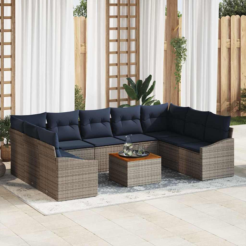 Σετ Καναπέ Κήπου 10 pcs Γκρι και Navy Blue συνθετικό ρατάν - Pakobazaar
