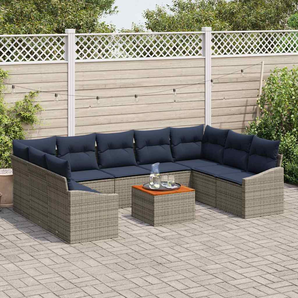 Σετ Καναπέ Κήπου 10 pcs Γκρι και Navy Blue συνθετικό ρατάν - Pakobazaar