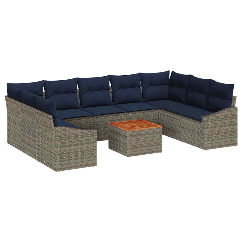 Σετ Καναπέ Κήπου 10 pcs Γκρι και Navy Blue συνθετικό ρατάν - Pakobazaar