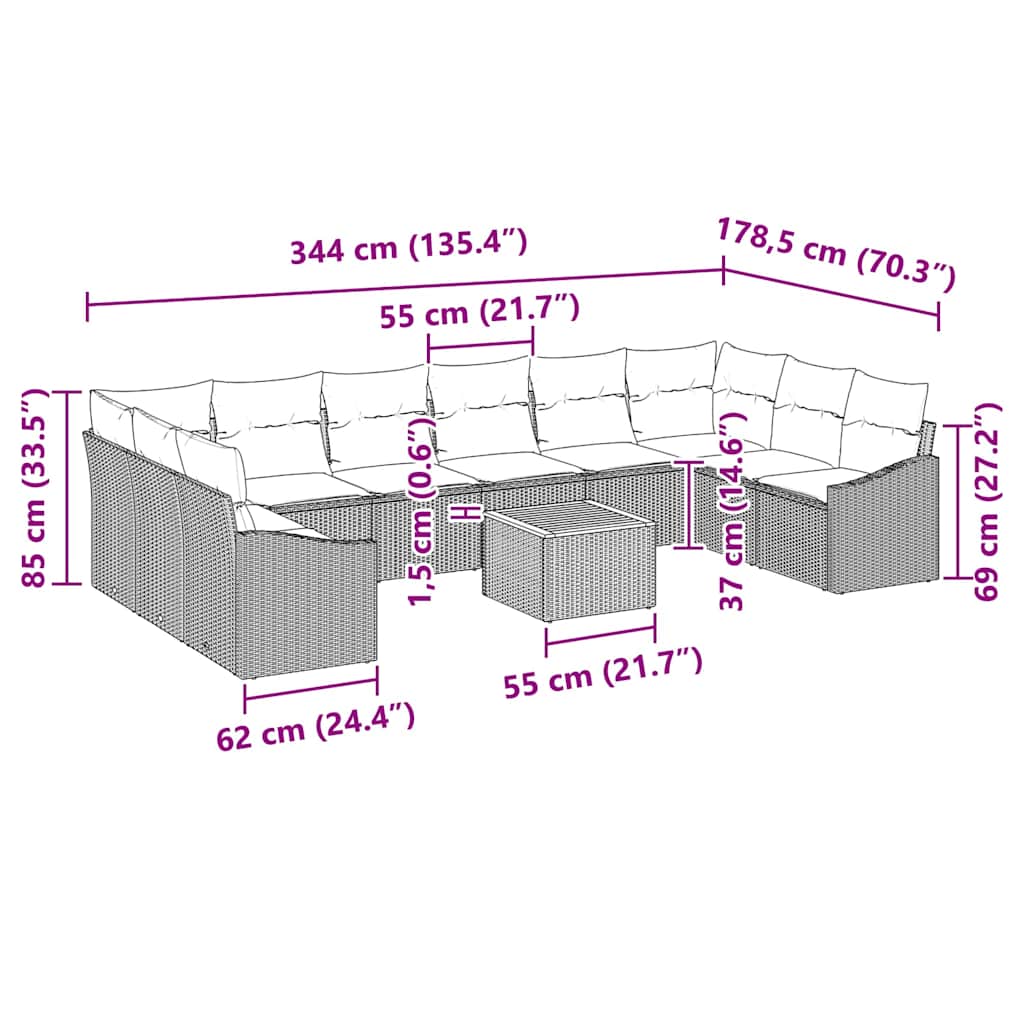 Σετ Καναπέ Κήπου 11 pcs Μπέζ και Ανοιχτό Γκρι συνθετικό ρατάν