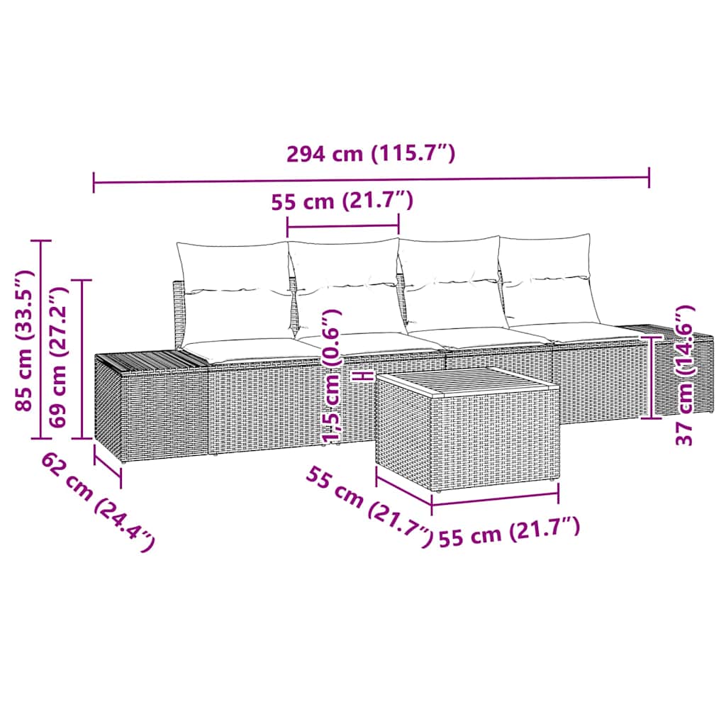 Σετ Καναπέ Κήπου με αποθήκευση 5 pcs Γκρι συνθετικό ρατάν