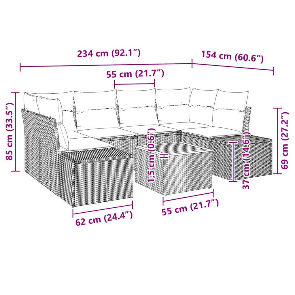 Σετ Καναπέ Κήπου 7 pcs Μαύρο και Κρέμα συνθετικό ρατάν - Pakobazaar