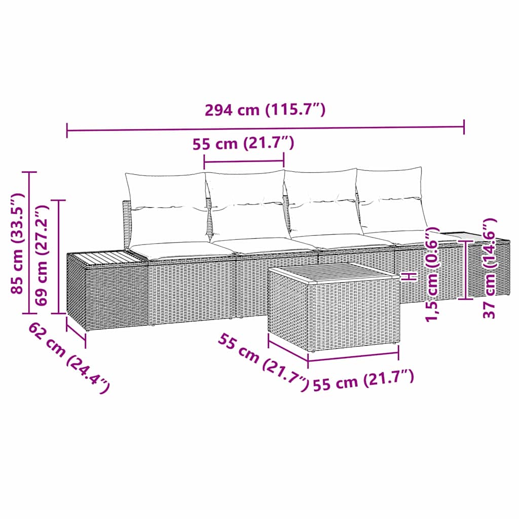 Σετ Καναπέ Κήπου με μαξιλάρι 5 pcs Μπεζ Πολυ ράταν